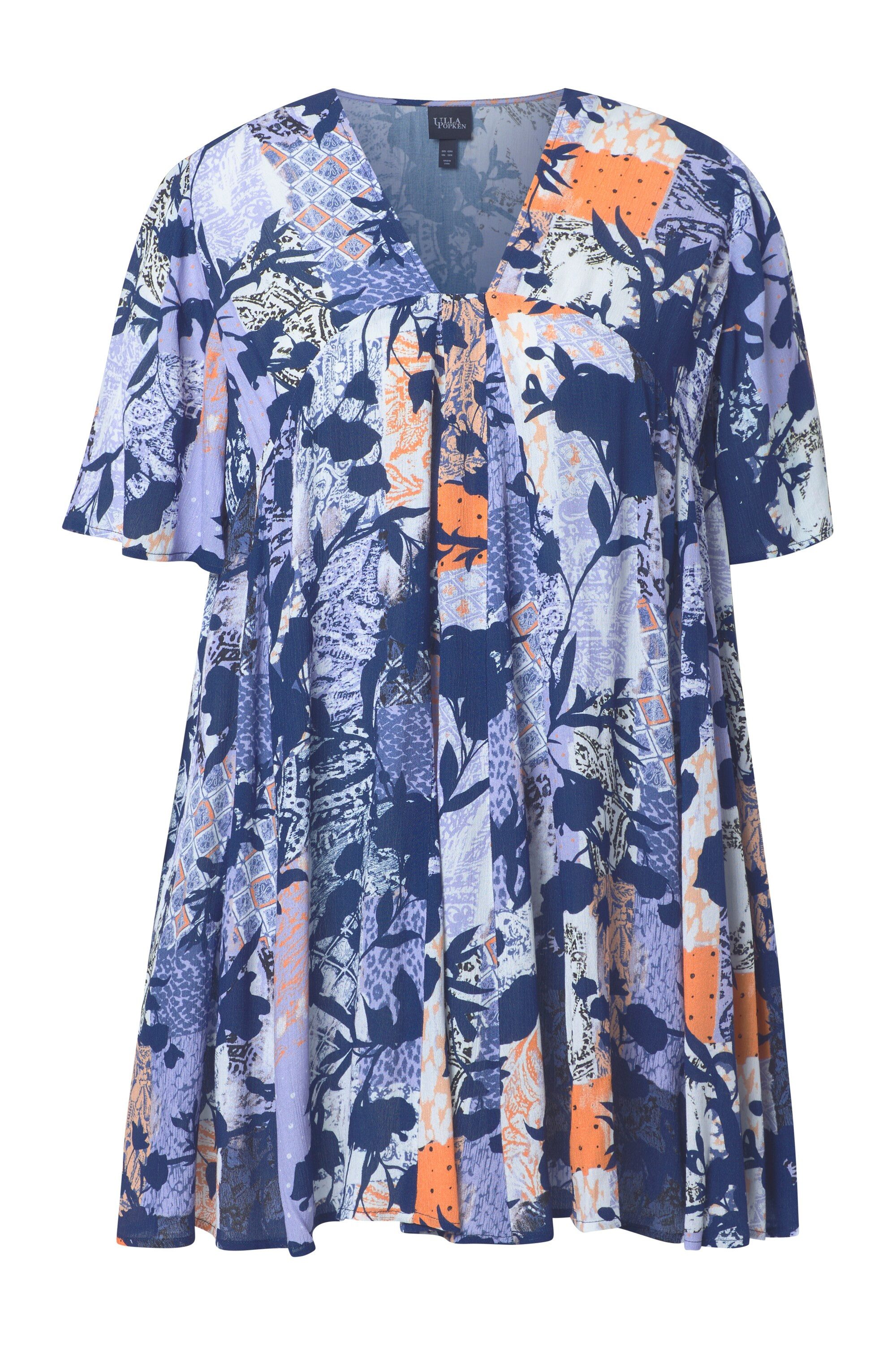 Ulla Popken Tunika Bluse Tiermuster A-Linie Carré-Ausschnitt Halbarm günstig online kaufen