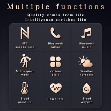 findtime Smartwatch (1,32 Zoll, Android, iOS), mit Blutdruckmessung Pulsuhr Schlafanalyse Musikplayer Schrittzähler