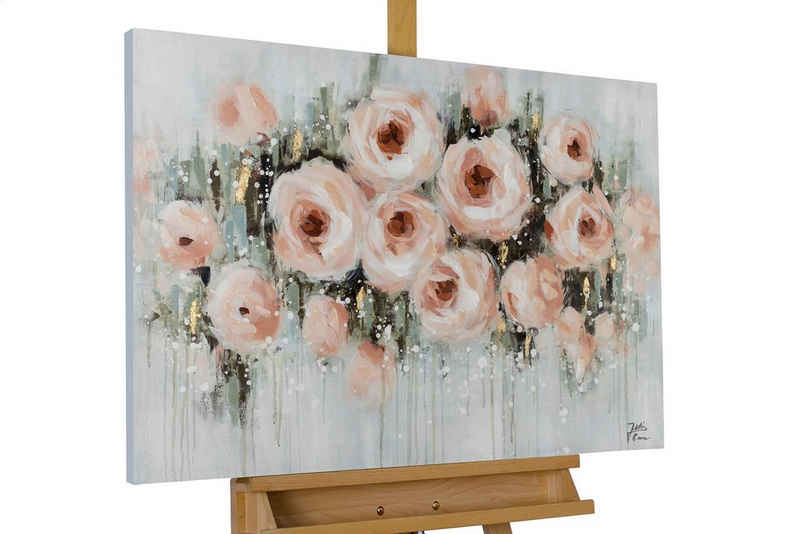 KUNSTLOFT Gemälde Splash of Roses 90x60 cm, Leinwandbild 100% HANDGEMALT Wandbild Wohnzimmer