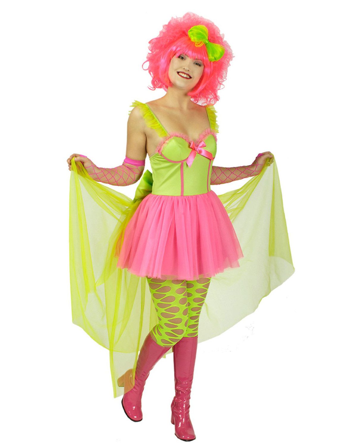 Das Kostümland Kostüm Disco Rave Kostüm für Damen - 80er Jahre Neon Part