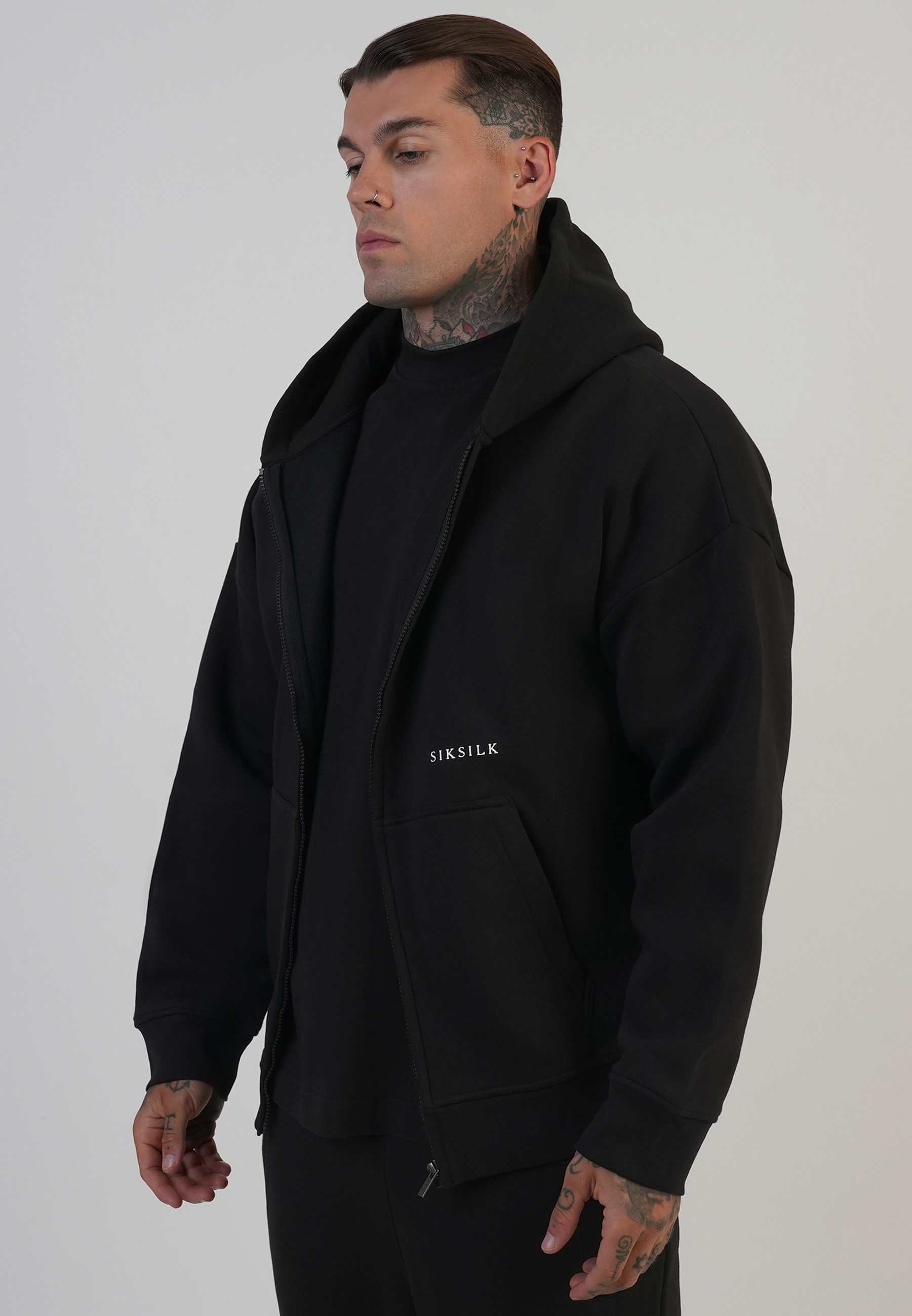 Siksilk Hoodie SikSilk Herren Hoodie mit Grafik und durchgehendem Reißverschluss