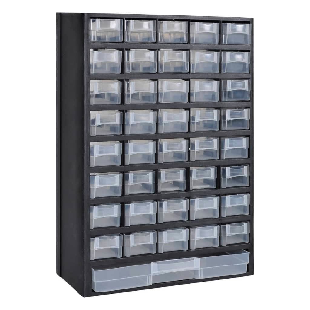 furnicato Werkzeugschrank Sortimentsschrank Kunststoff transparent 31x13,8x49cm mit 41 Schütten (1-St) Wandmontierbarer Kleinteilekasten mit 41 Fächern aus Polypropylen
