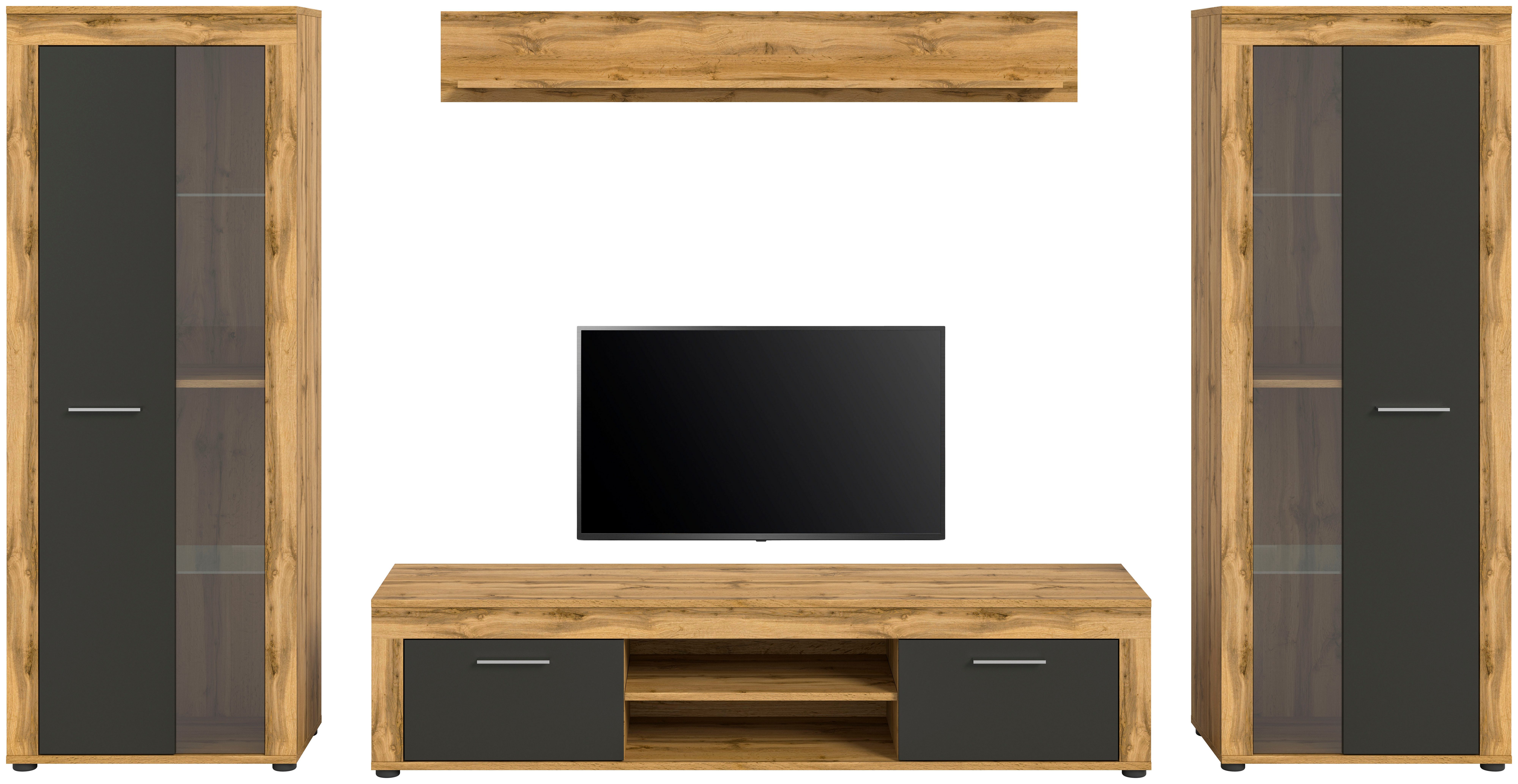 Home affaire Wohnwand AOSTA, TOPSELLER!, Breite 310cm, 4-teilige Wohn-Kombination, (bestehend aus: 2x Vitrine, Lowboard, Wandboard), Wohnwand, Kombination, Anbauwand, Möbel Set, Schrankwand, Möbel Kombi