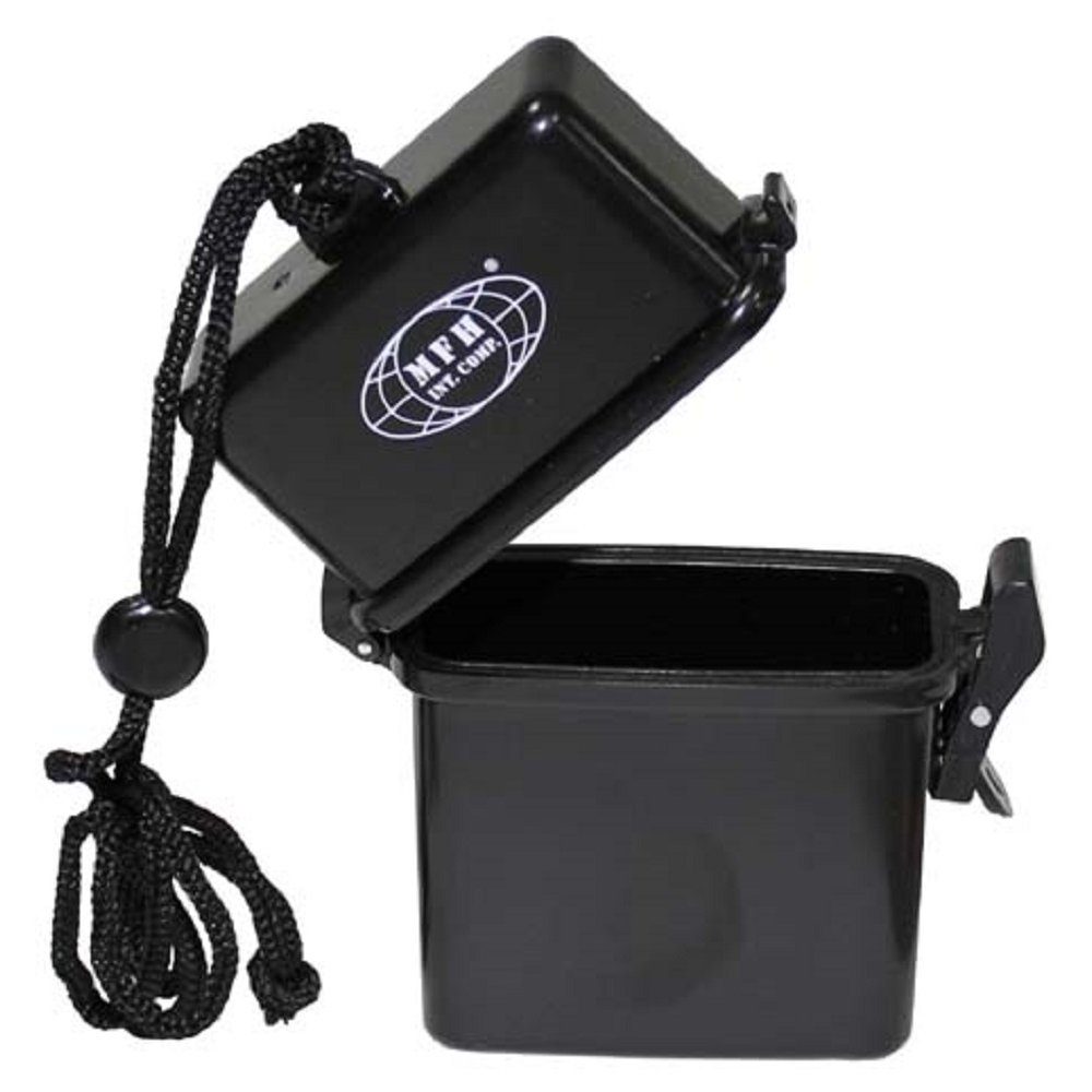 MFH Aufbewahrungsbox Box, Kunststoff, wasserdicht Nackenband, schwarz (Packung), mit Deckel