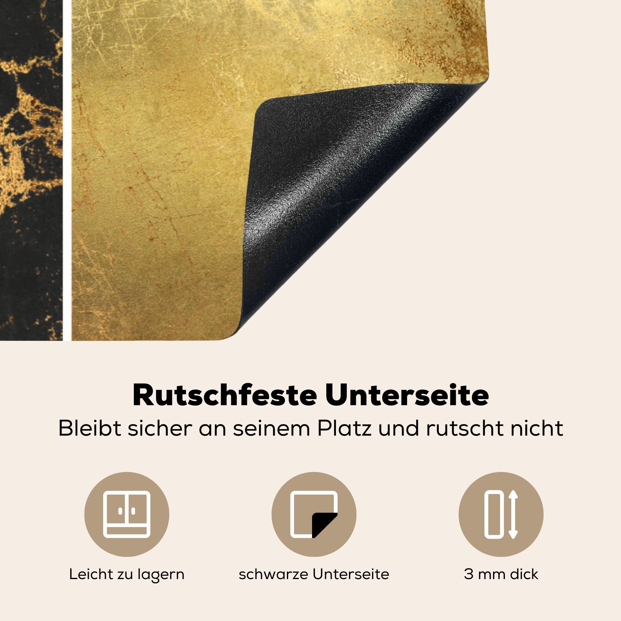 Marmor tlg), Induktionskochfeld 81x52 Herdblende-/Abdeckplatte Schutz - Gold, Rosa küche, MuchoWow Vinyl, - die für (1 cm, Ceranfeldabdeckung