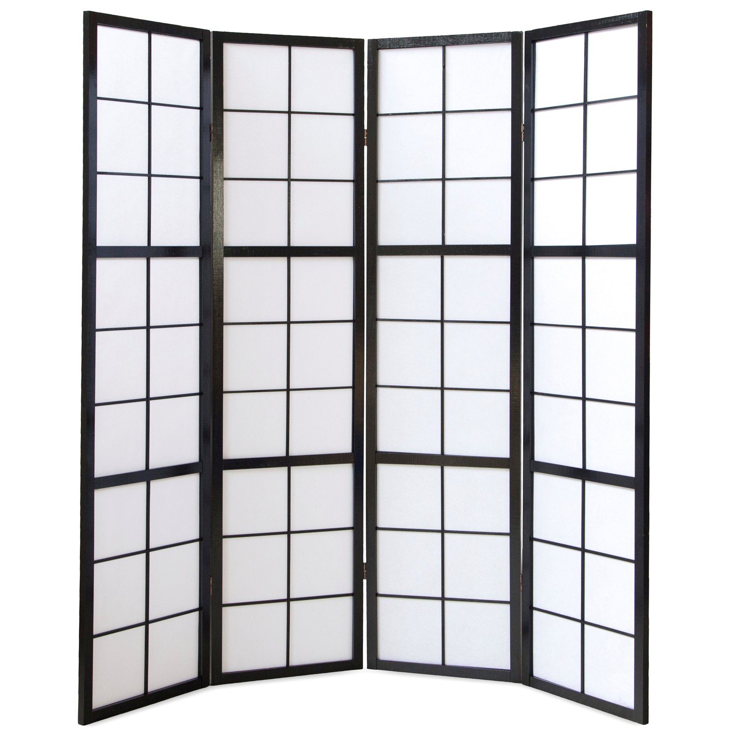Homestyle4u Paravent Raumteiler Indoor Holz Trennwand Shoji in Schwarz Sichtschutz faltbar (4-teilig), faltbar