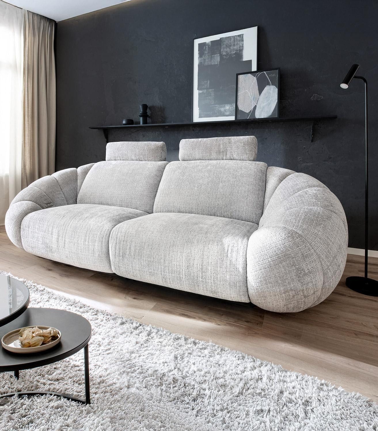 Big-Sofa KINSALE, Hellgrau, Stoffbezug, USB-Anschlüsse, Relaxfunktion, Kopfteilverstellung, B 265 x H 109 x T 103 cm