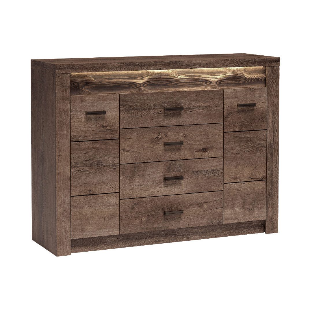 Beautysofa Kommode POLIS I-7 mit LED-Frontbeleuchtung und Schubladen, 4 Schubladen und 2 Türen