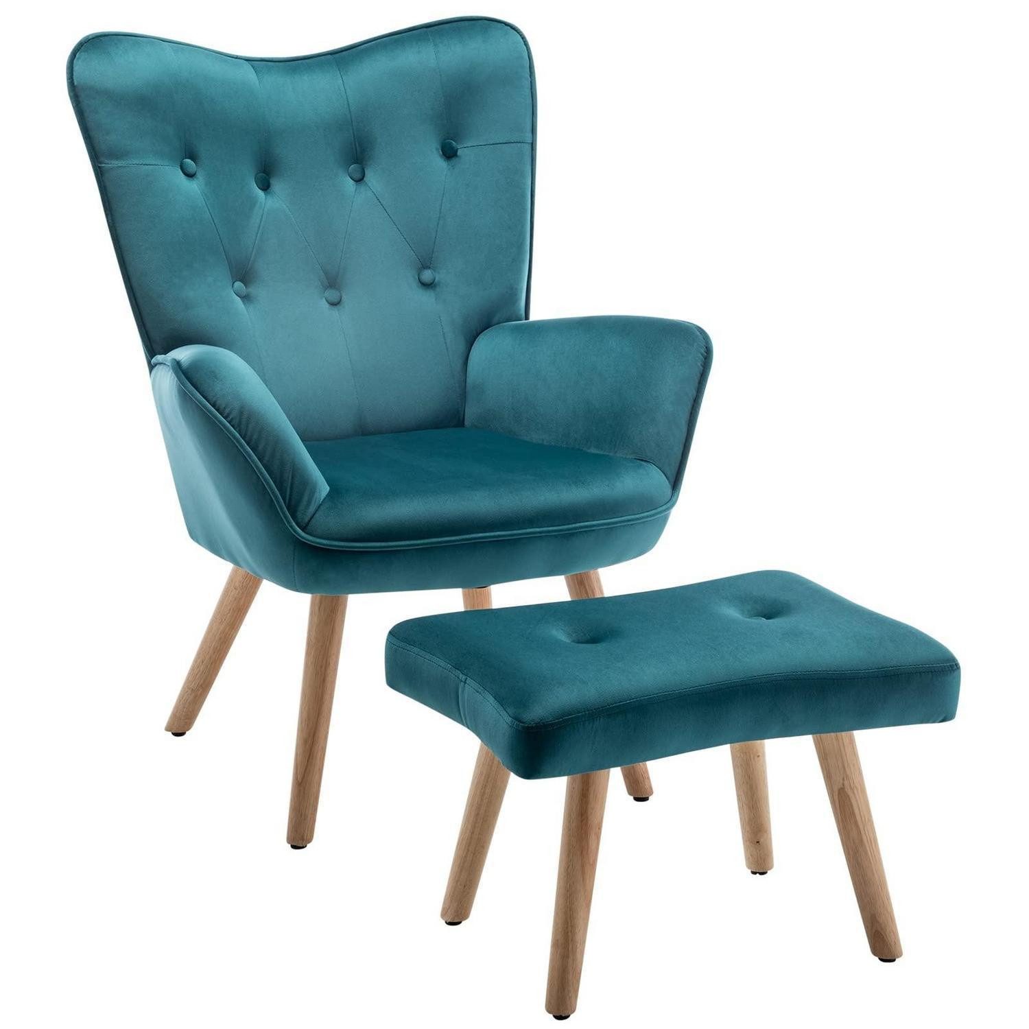LuxusKollektion Ohrensessel Ohrensessel Hocker Samt Relaxsessel Wohnzimmer Pfauengrün sessel (1-St)