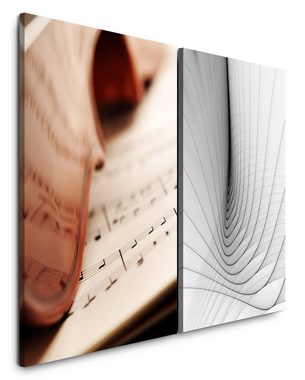 Sinus Art Leinwandbild 2 Bilder je 60x90cm Geige Violine Musiknoten Musik Schallwellen Vivaldi Klassik
