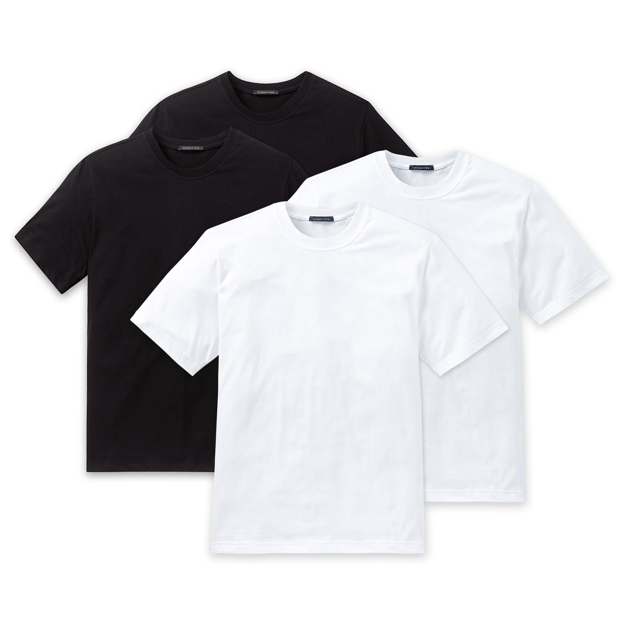 Schiesser T-Shirt Herren American T-Shirt 4er Pack - 1/2 Arm Schwaz/Weiß