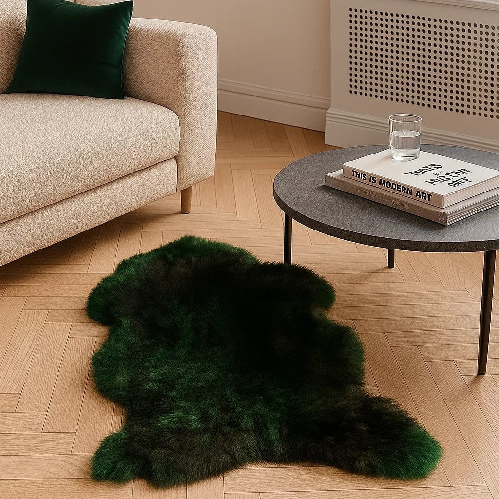 Provellus Fellteppich Nordisches Schaffell Smaragdgrün-Schwarz gefärbt ca. günstig online kaufen