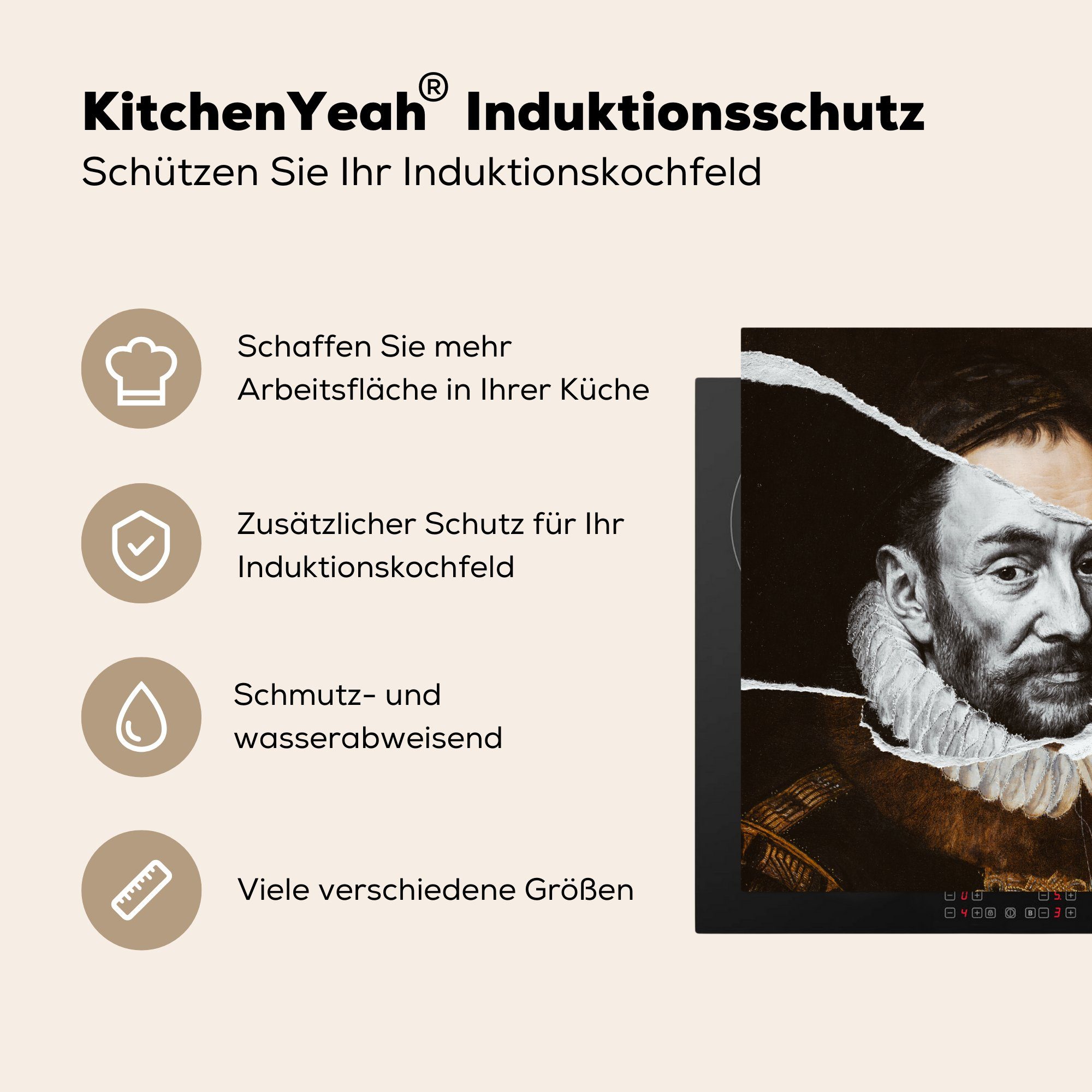 MuchoWow Herdblende-/Abdeckplatte Wilhelm von Oranien Ceranfeldabdeckung, Alte Meister Thomasz, Adriaen - - Arbeitsplatte Vinyl, cm, für (1 küche tlg), 78x78
