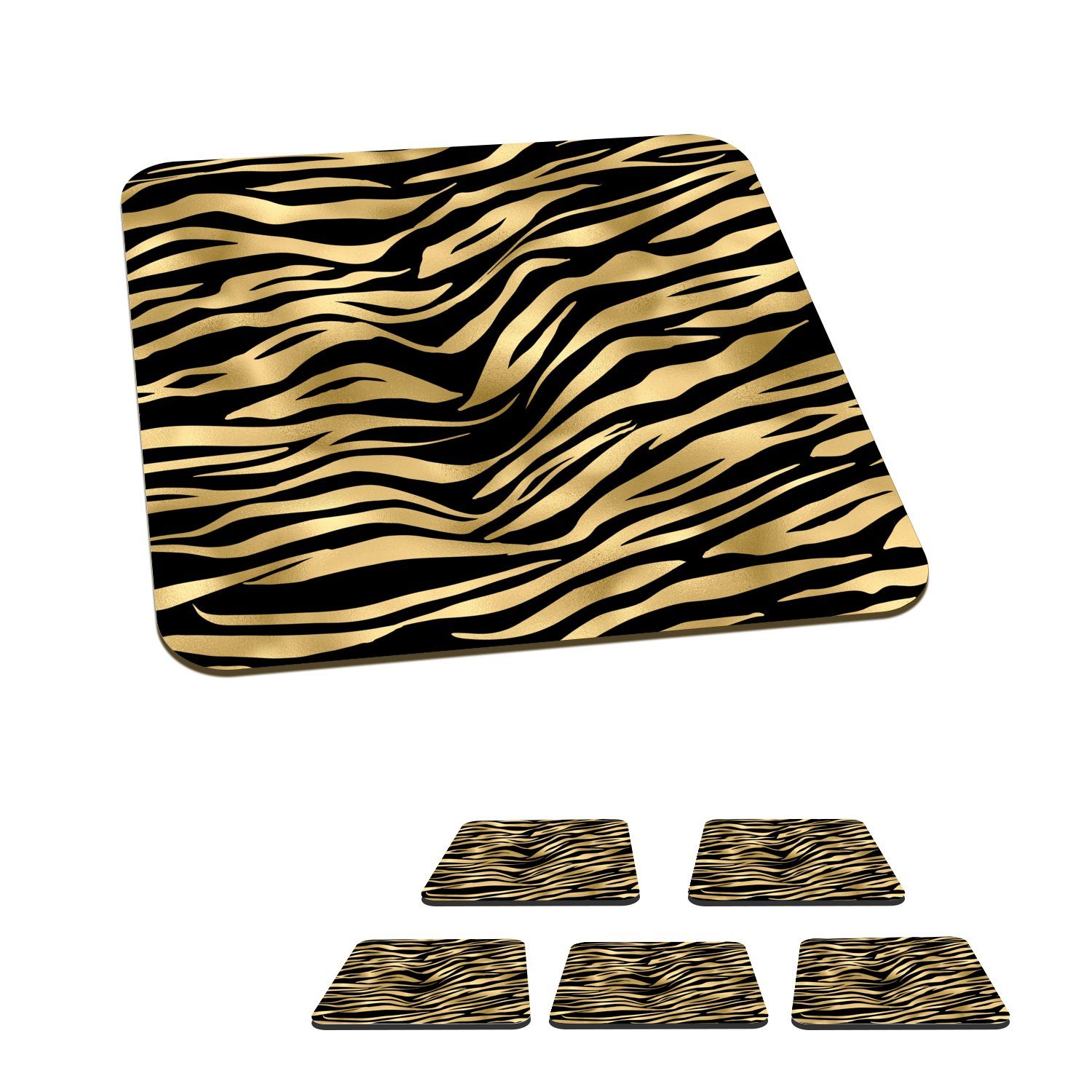 MuchoWow Glasuntersetzer Muster - Zebra - Gold, Zubehör für Gläser, 6-tlg., Glasuntersetzer, Tischuntersetzer, Korkuntersetzer, Untersetzer, Tasse