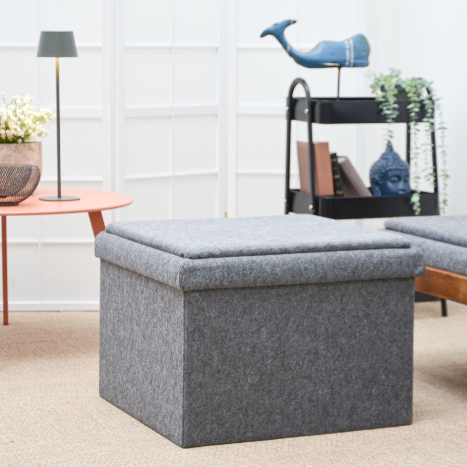 DuneDesign Couchtisch 3-in-1 Sofa Hocker mit Stauraum 56x56x40 Filz, Beiste günstig online kaufen