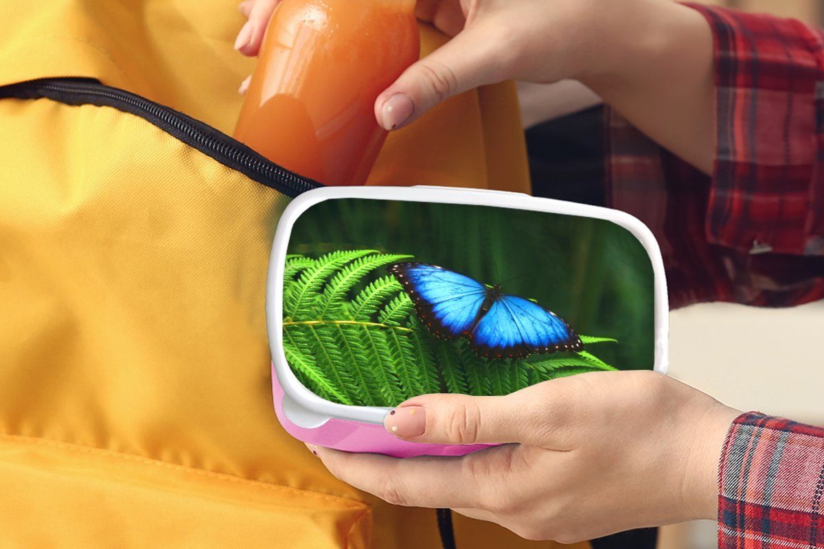 MuchoWow Lunchbox Morpho-Schmetterling, Kunststoff, (2-tlg), Erwachsene, Kunststoff Snackbox, Brotbox Brotdose Kinder, rosa Mädchen, für