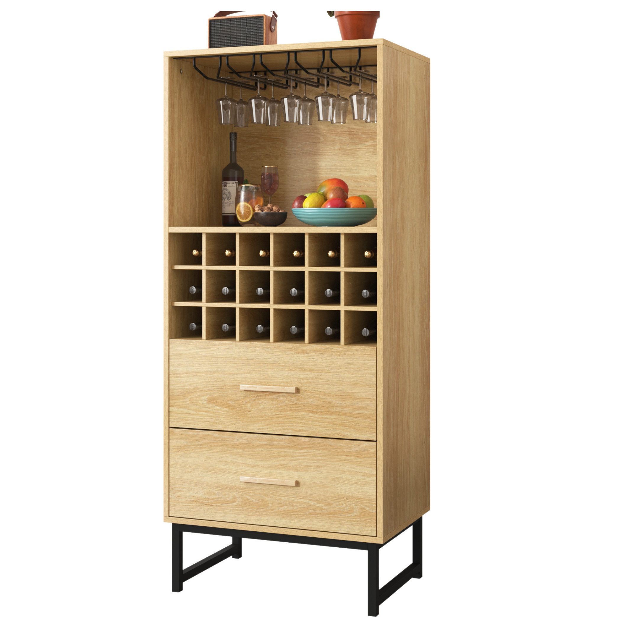 Weinschrank Stapelbar Holz Weinregal gefächerter Küchenschrank für 18 Flaschen