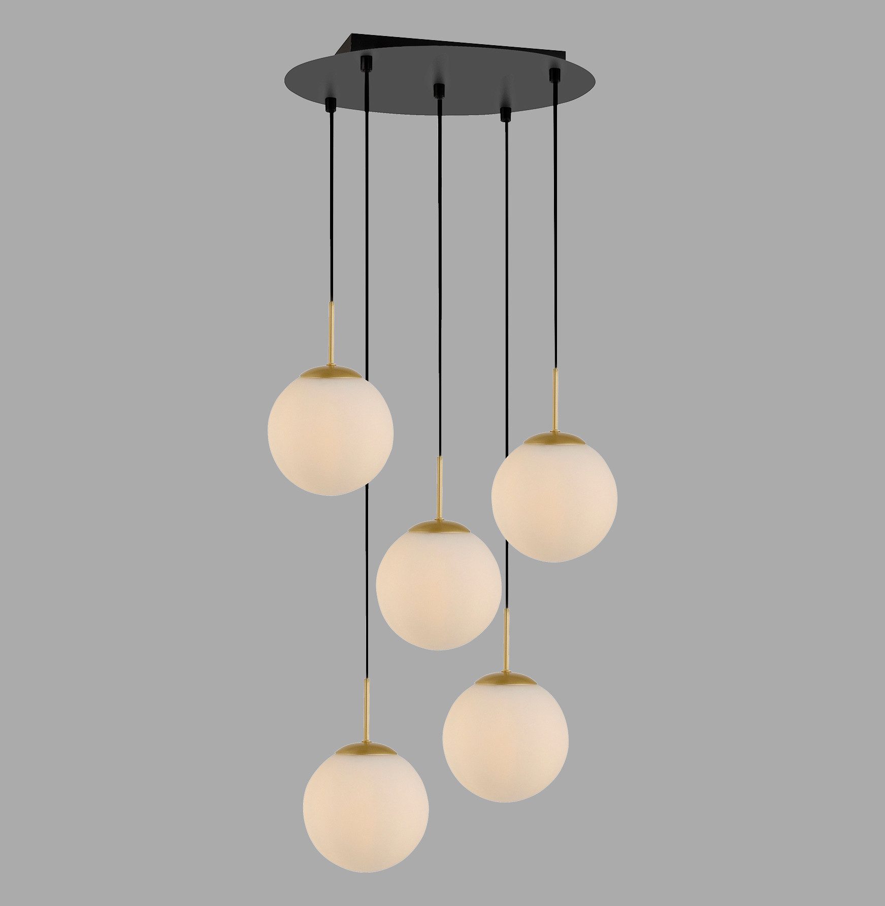 LeGer Home by Lena Gercke Deckenleuchte Elorea - Pendellampe mit großen Glaskugeln, Ein-/Ausschalter, ohne Leuchtmittel, opal matt weiß, schwarz gold, Pendelläge einstellbar, E14, Rondell