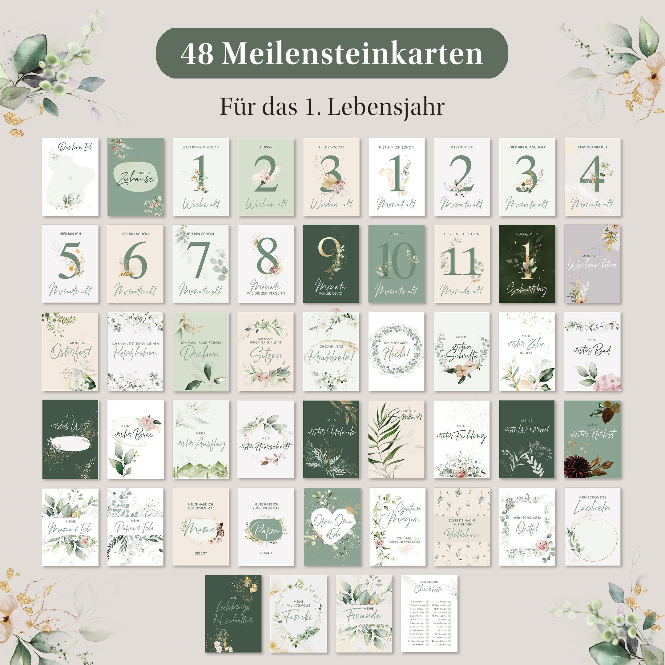 Thumbnail - Eulentaler Geschenkkarte I 48 Meilensteinkarten I Mein 1. Jahr I, Von Pädagogen gestaltet I Mit handgemalte Illustration...
