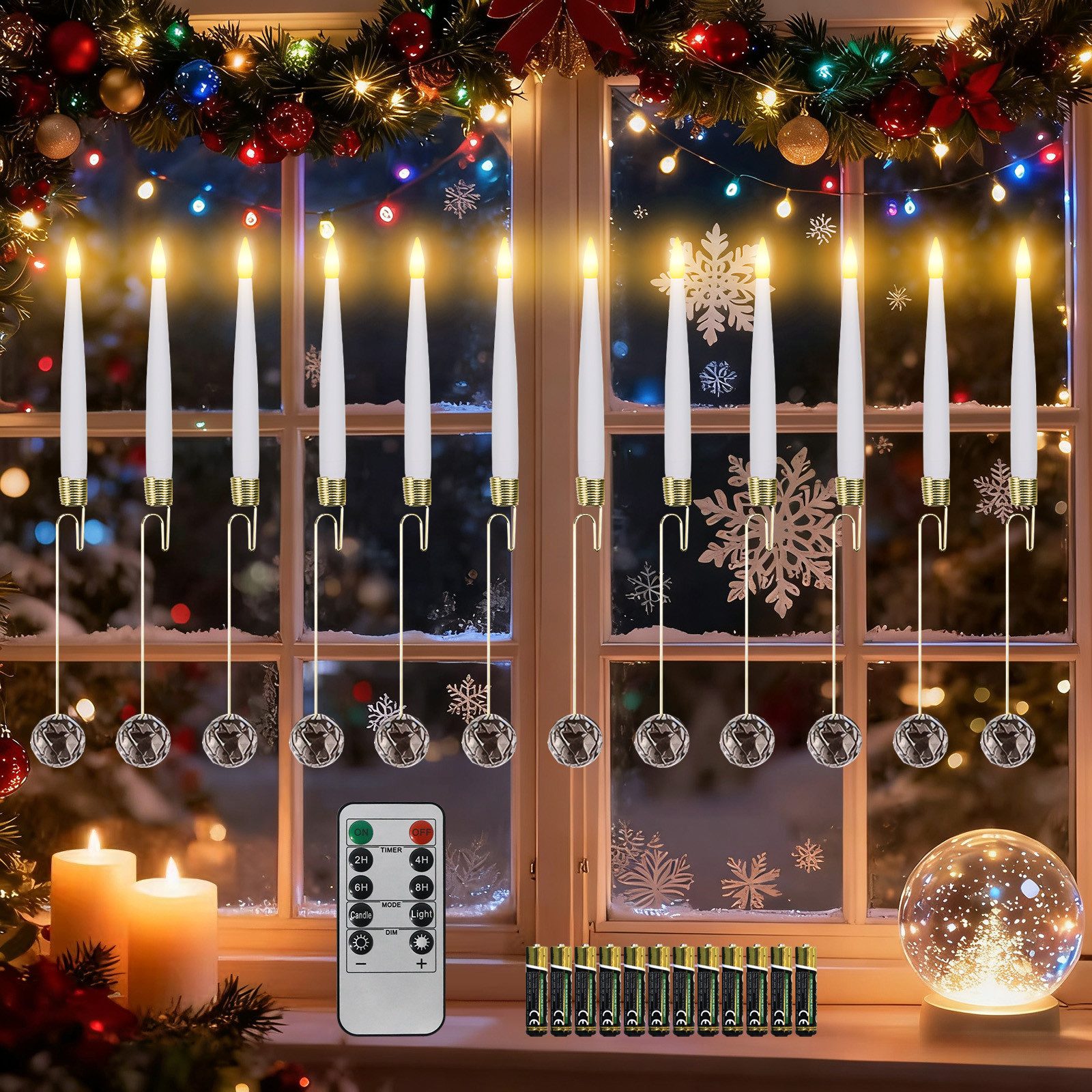 LED-Kerze LED Weinachtsbaum Kerzen mit Kristallkugel Haken,12 pcs