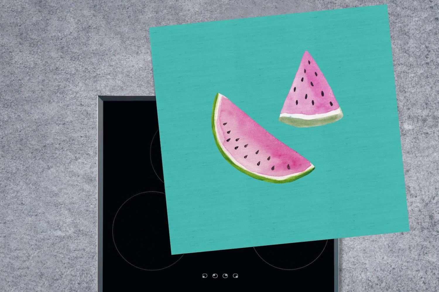 - küche Blau, Ceranfeldabdeckung, cm, Obst Arbeitsplatte (1 Aquarell Vinyl, MuchoWow Wassermelone - tlg), - Herdblende-/Abdeckplatte 78x78 für