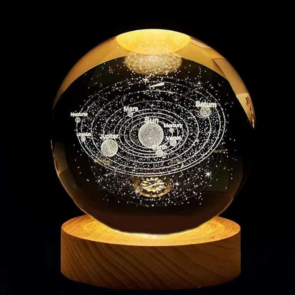 VIVIHEYDAY LED Dekolicht 3D Kristallkugel Nachtlicht, K9 Kristall Mini Planeten Modell Wissenschaft Astronomie Lernen Bildung, Geschenk für Kinder Freunde Paar Geburtstag Festival