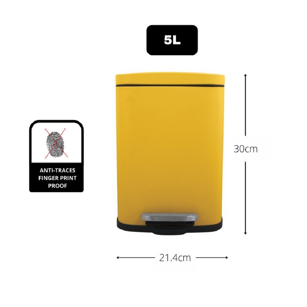 spirella Kosmetikeimer AKIRA, Treteimer mit Softclose-Absenkautomatik, herausnehmbarem Inneneimer, Anti-Fingerprint-Beschichtung, 5L, sonnengelb