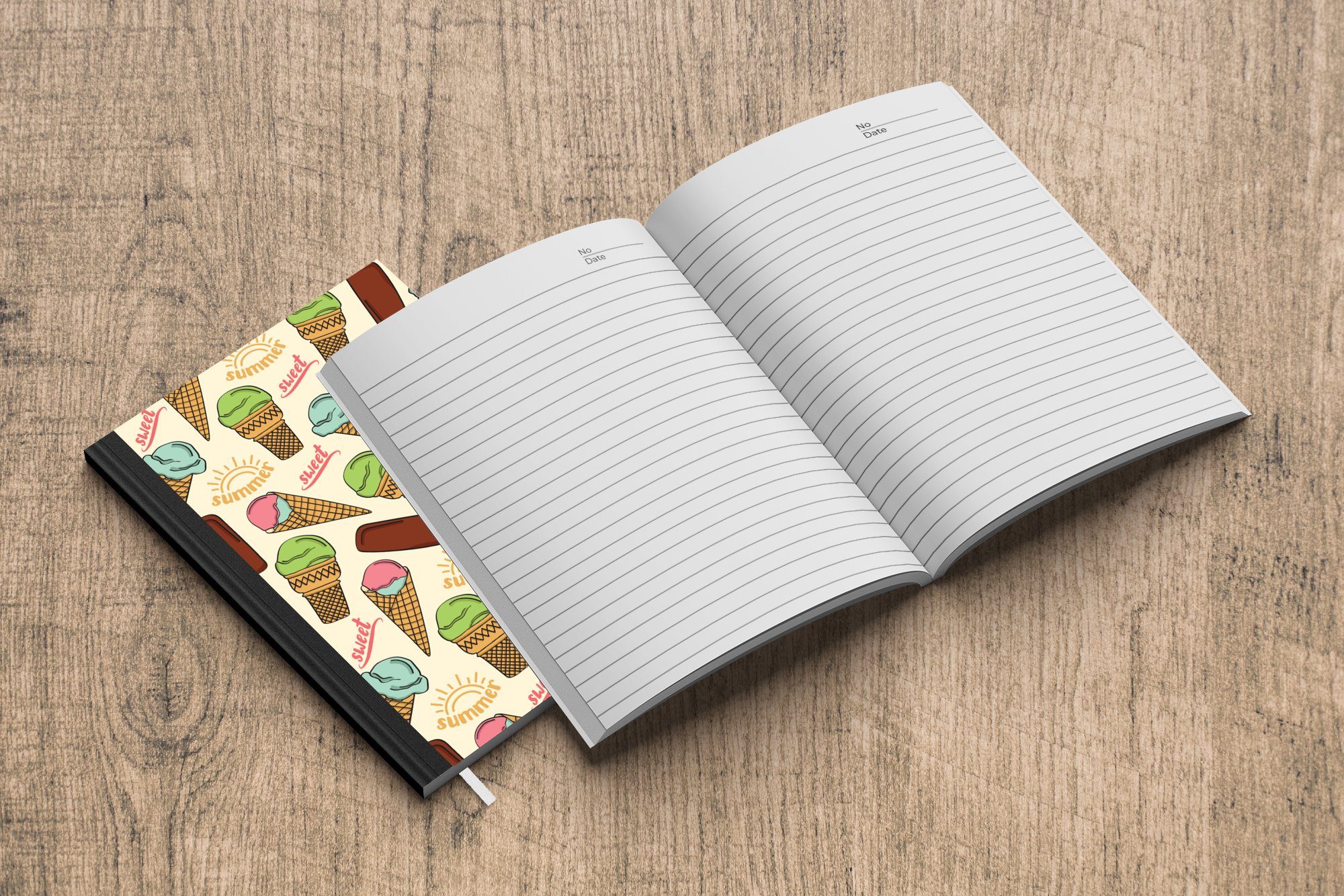 MuchoWow Notizbuch Notizheft, Lebensmittel Haushaltsbuch Tagebuch, Seiten, Eiscreme, 98 - Muster - Merkzettel, A5, Journal