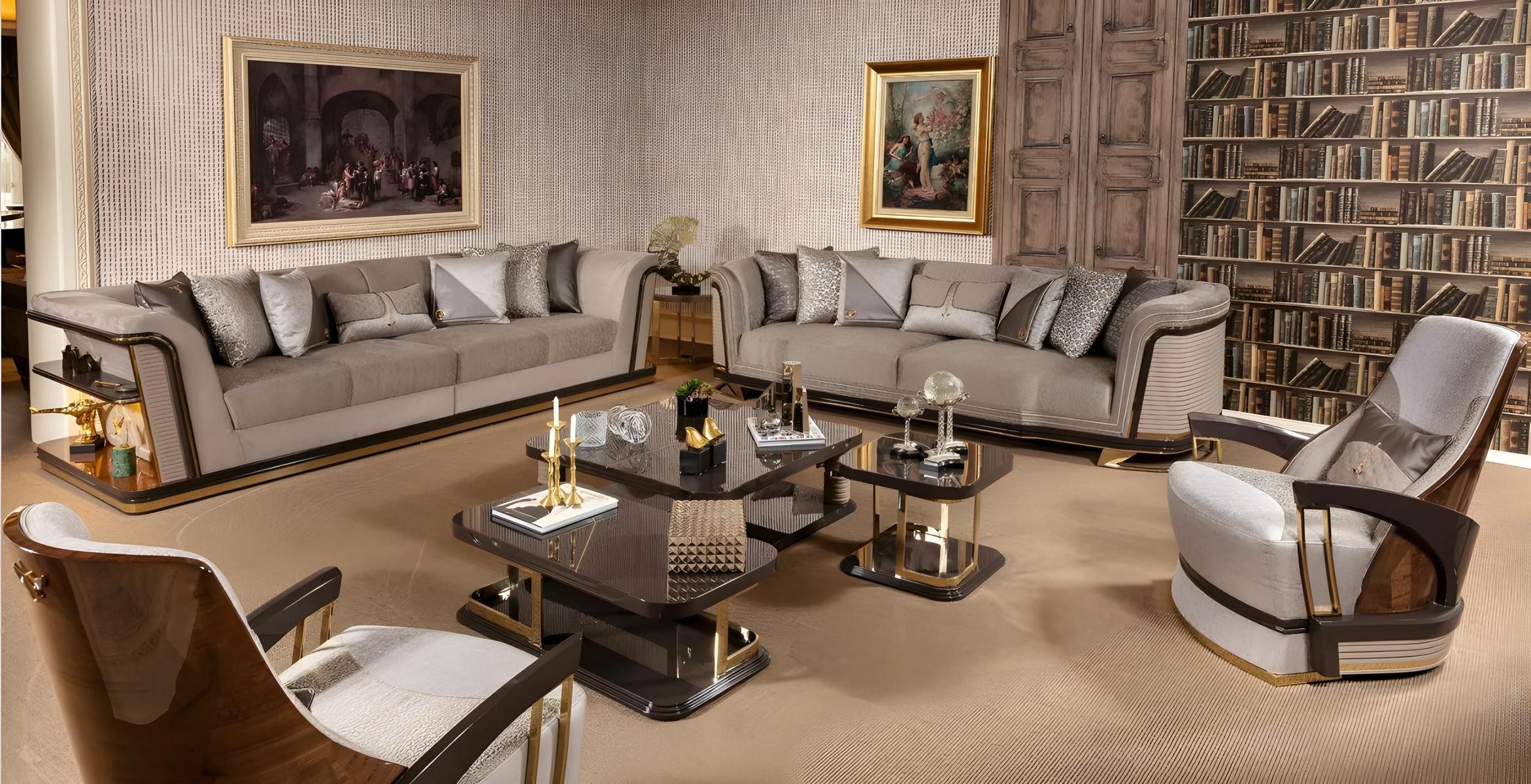 JVmoebel Polstergarnitur Grau-Beiges Sofa Set Exklusive 3-Sitzer Couchen Luxus Couchtisch, (5-tlg)
