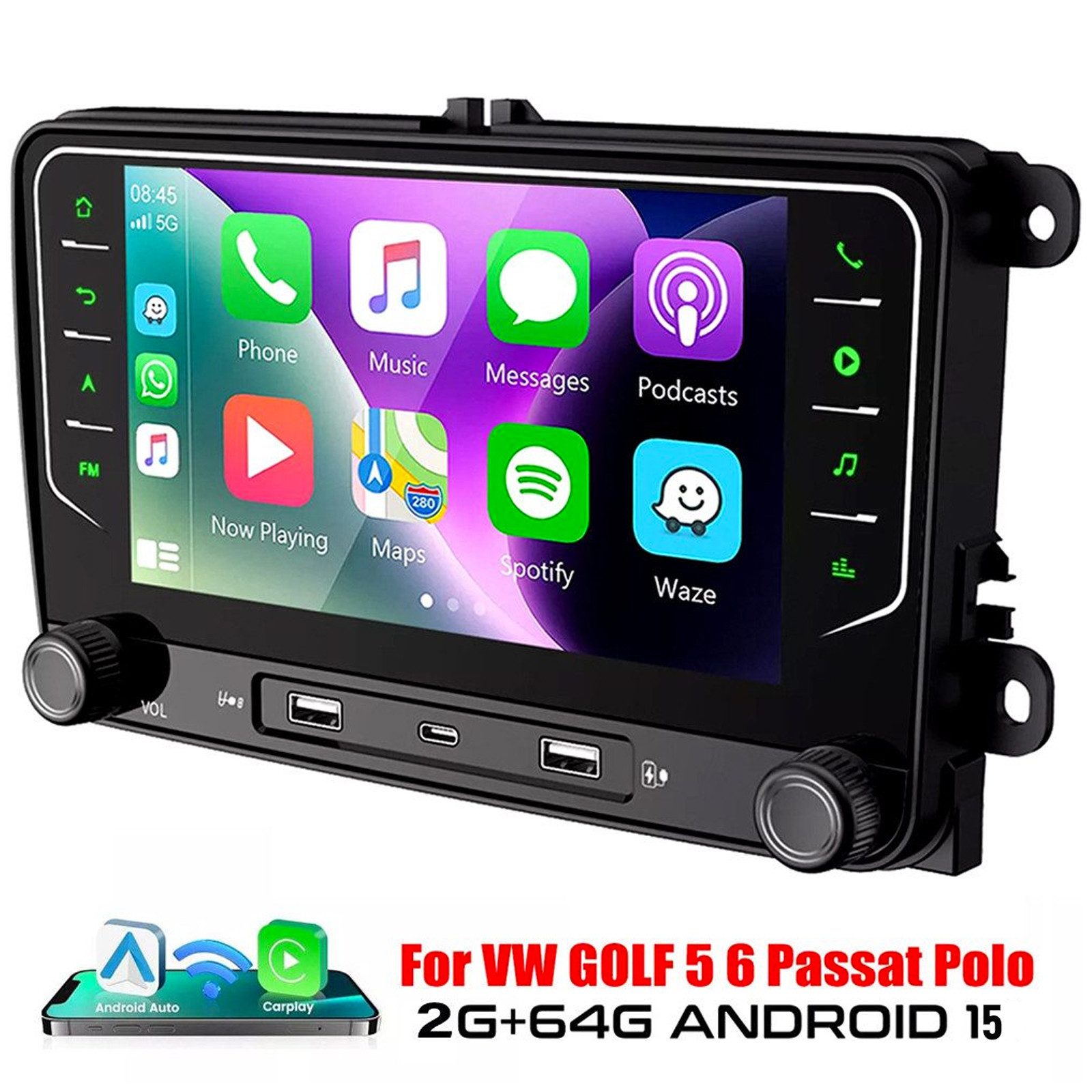 ESSGOO Für VW GOLF 5 6 Touran EOS Tiguan Polo 6R Passat Caddy 7" Android 15 Autoradio (DAB (optional), DAB+ (optional), 4+64G(optional), FM, RDS, Carplay Android Auto DAB (optional), RDS, FM, 4+64GB, SWC, GPS NAVI)