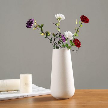 HIBNOPN Dekovase Vase Weiß, Keramik Vase Ideal zur Lagerung von Trockenblumen Blumen