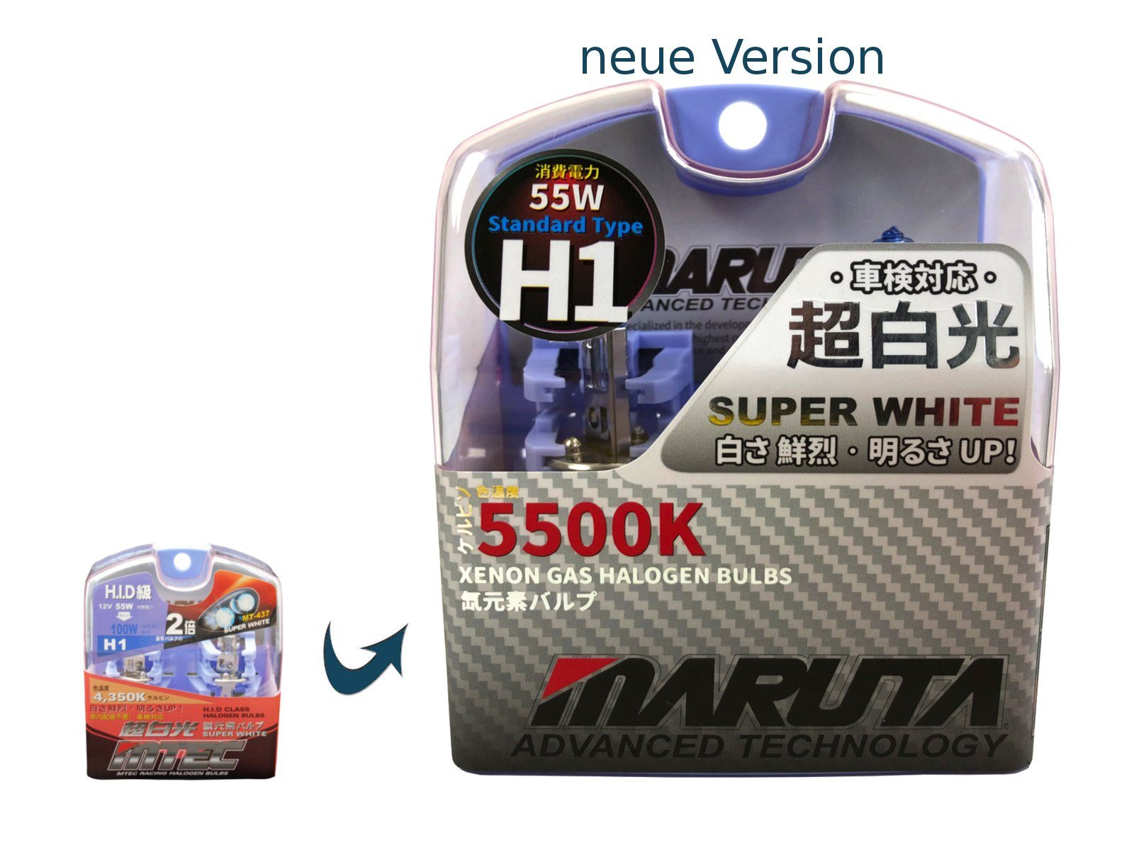 Xenon-Effekt White, St., Tageslichtweiß, 55W Super H1 2 KFZ-Ersatzleuchte Halogenlampe MARUTA 5500K P14,5s,