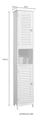 Saphir Badmöbel-Set Quickset 928 3-teilig, Waschbeckenunterschrank mit LED-Spiegel, (4-St), Hochschrank, 4 Türen, Nische, 3 Einlegeböden, Weiß Glanz, Bad-Set