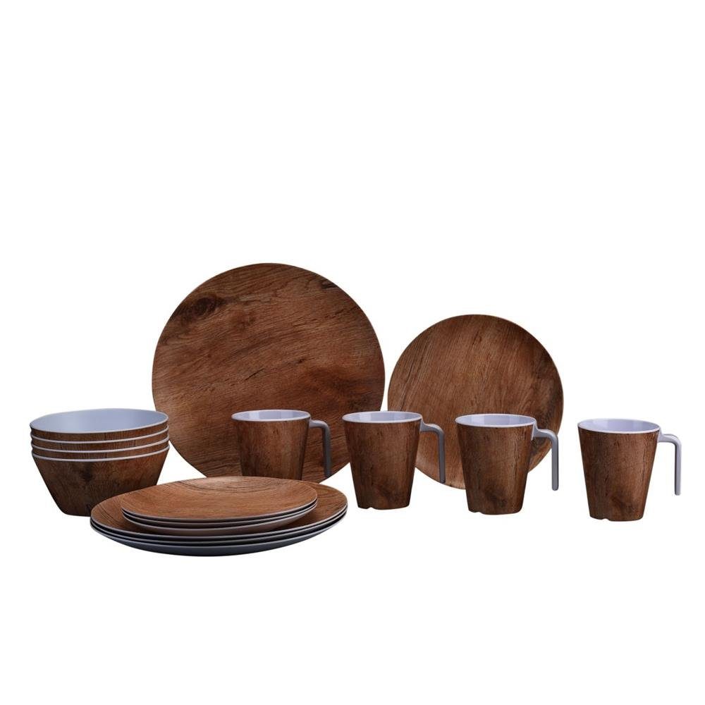 GIMEX GeschirrSet »Campinggeschirr Nature Line Teak«, 16teilig für 4