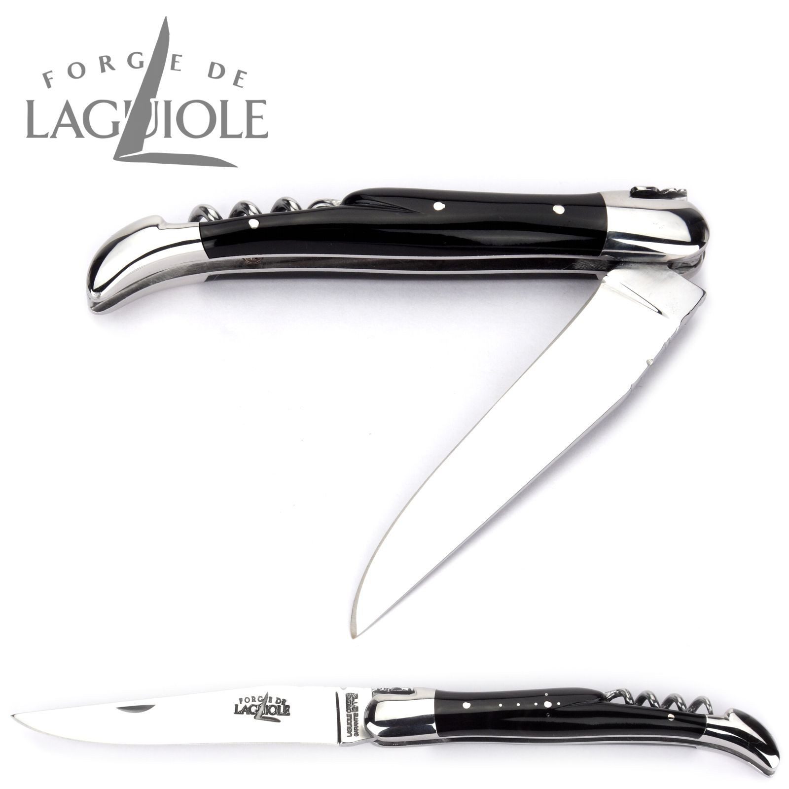 Forge de Laguiole Taschenmesser 22121 F IN BN BRI, "Collection" - Griff 12cm Hornspitze - Korkenzieher - Stahl glänzend