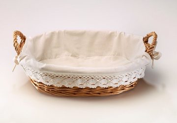 Kobolo Dekoschale Weidenschale oval mit Textil inklusive Häkelborte (mit Griffen)
