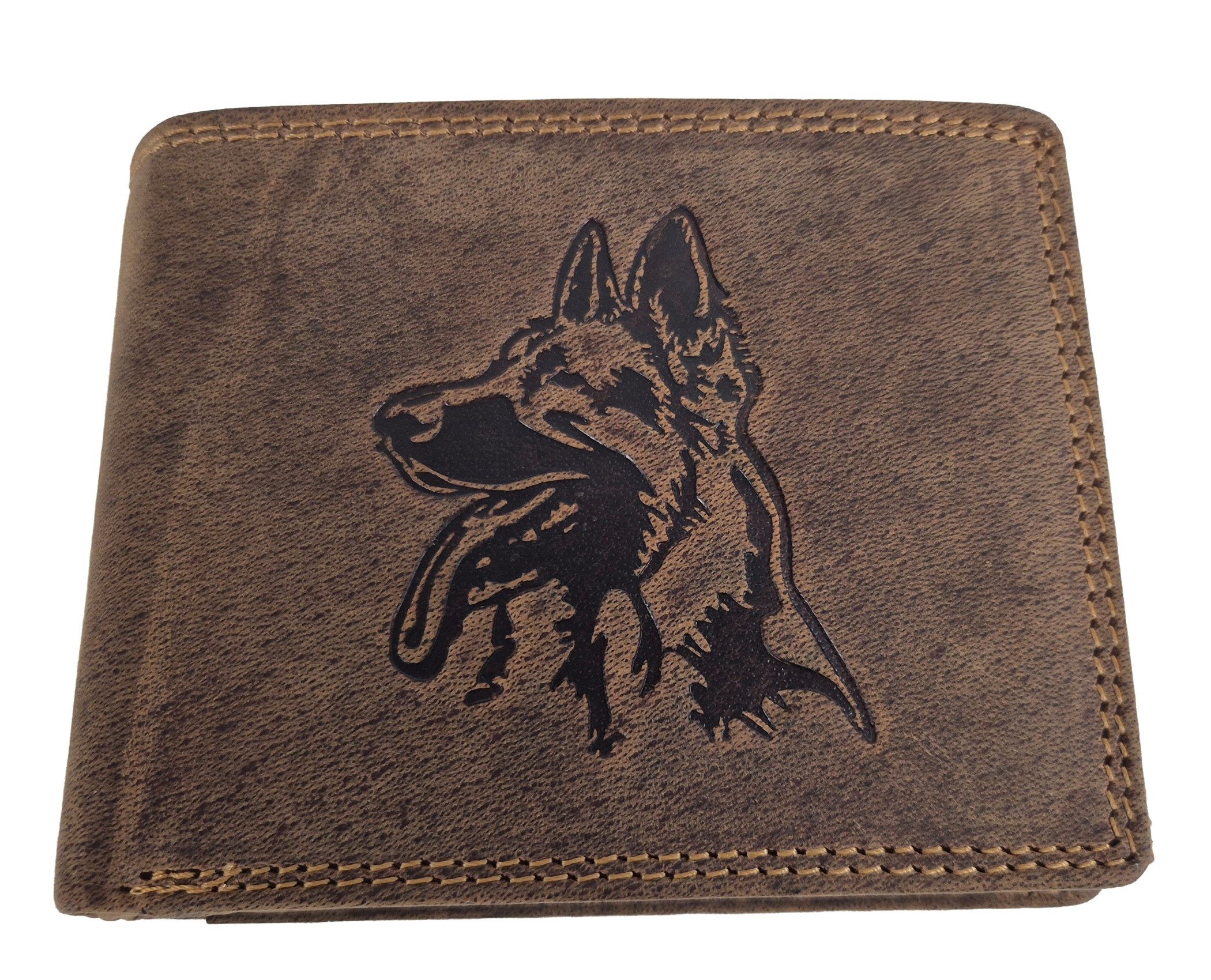 Einkaufszauber Geldbörse Echt Büffel-Leder Geldbeutel Schäferhund Rustikal - naturbelassen, Echtes reines Büffelleder