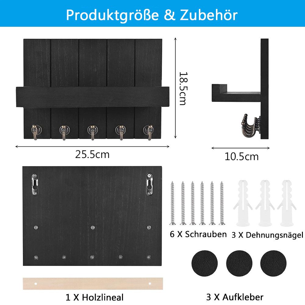 NUODWELL Schlüsselbrett Schlüsselbrett aus Holz, Schlüsselhalter günstig online kaufen