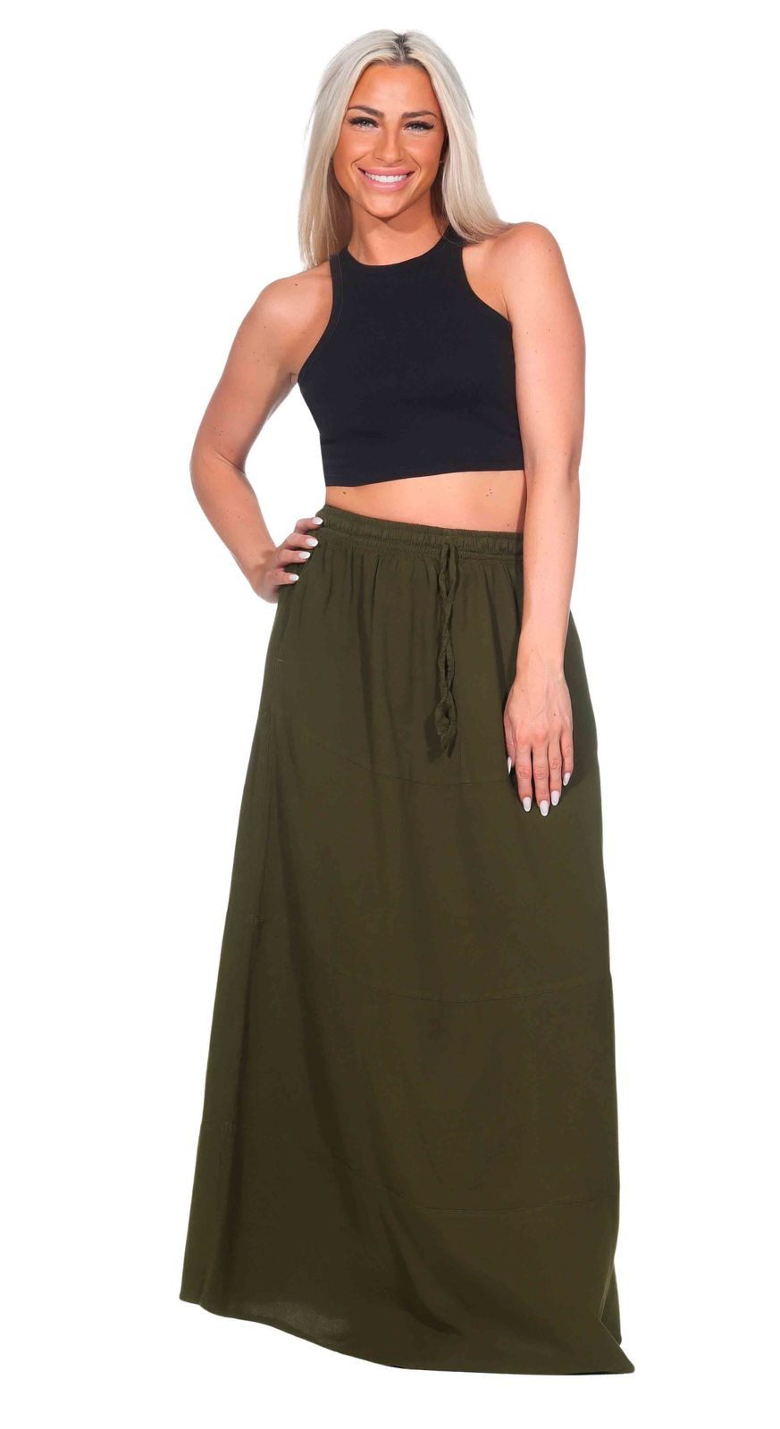 KUNST UND MAGIE Maxirock Sommerrock Damen Rock Baumwolle – Boho Maxirock elastische Taille – Bild 5 von 5