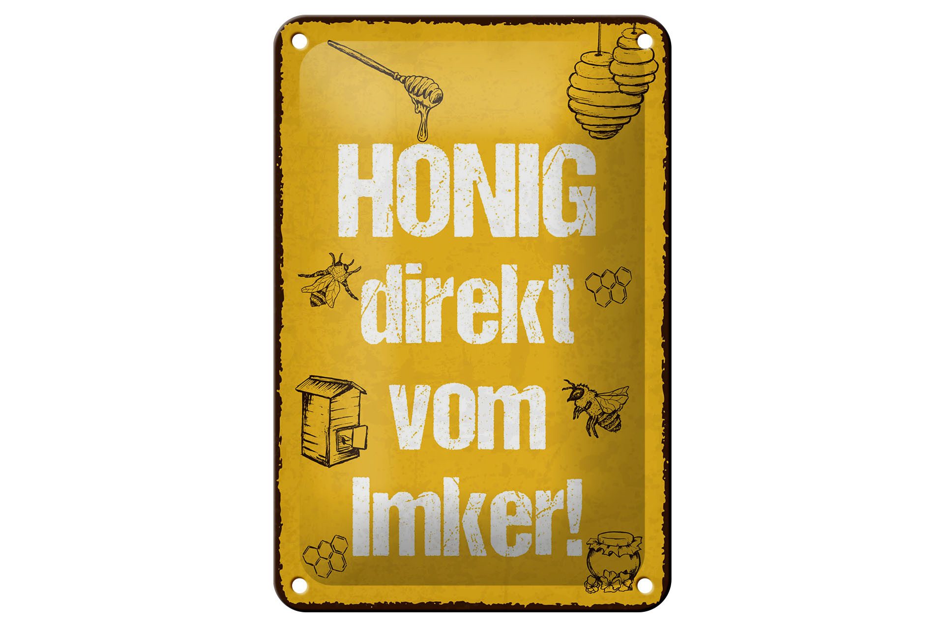 Femer GmbH Metallschild Hinweis 12x18 cm Honig direkt vom Imker, (1 St), gewölbte Oberfläche, abgerundete Ecken, umgeschlagene Kanten