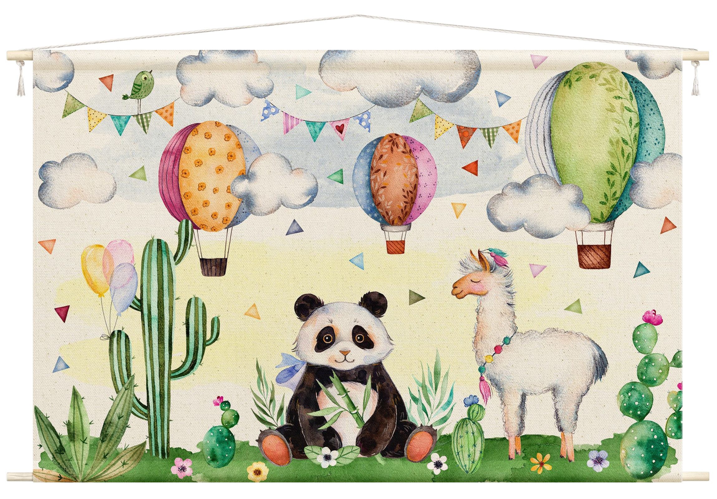Bilderdepot24 Wandteppich Kinderzimmer modern Aquarell Tiere grün, rechteckig, Höhe: 2.6 mm, großes Wandbild aus Natur-Baumwolle Wandbehang Stoffbild Tuch Wollseil