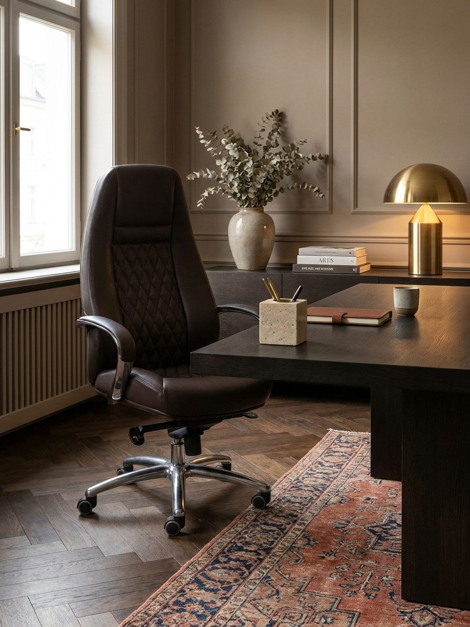 KADIMA DESIGN Chefsessel Bürostuhl AUSTIN Echt-Leder Braun Schreibtischstuhl 120 KG Chefsessel (hohe Rückenlehne mit Kopfstütze X-XL)