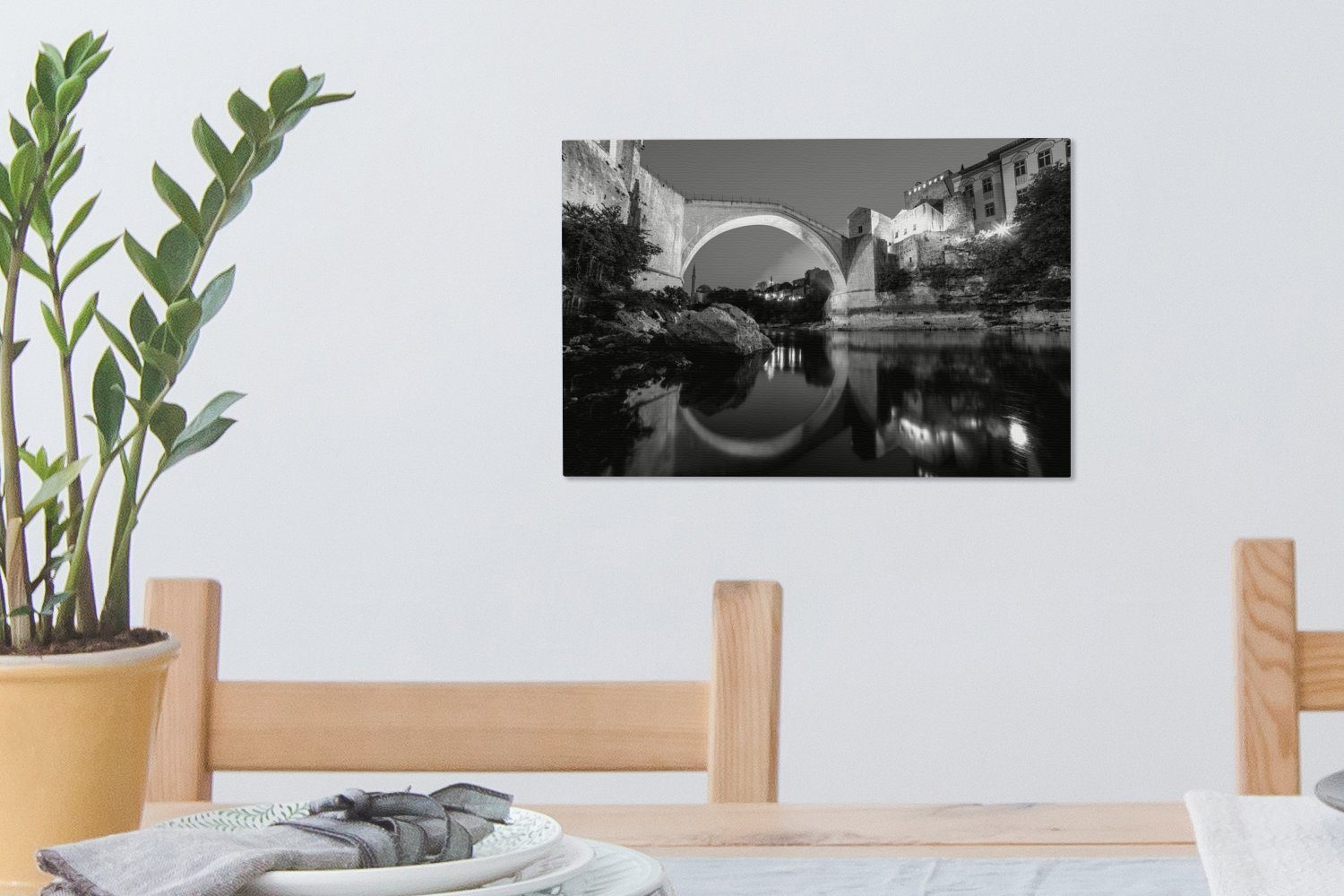OneMillionCanvasses® Leinwandbild Schöner Himmel der Aufhängefertig, im, Wandbild Stari über 30x20 Leinwandbilder, Brücke Most (1 St), und Wanddeko, cm schöne Reflexion