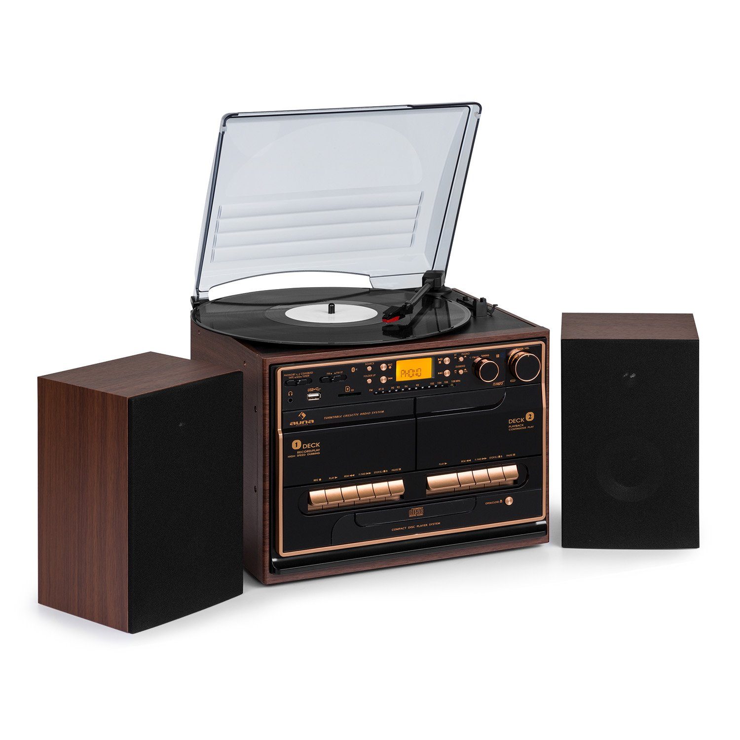 Wood 10 W) Stereoanlage (UKW/MW-Radio, Auna 388-BT