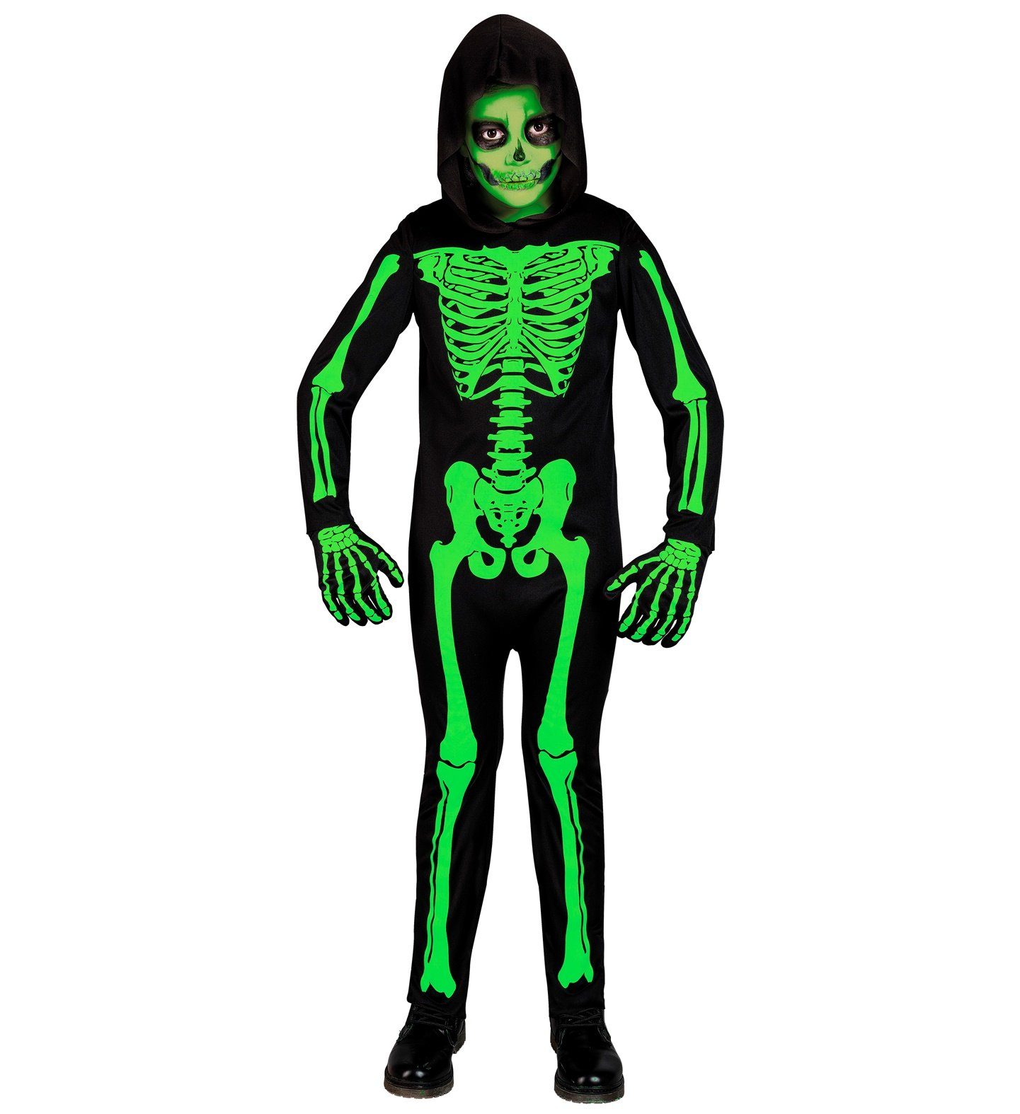 Widmann S.r.l. Kostüm Halloween Skelett Kinderkostüm, Schwarz Grün - UV