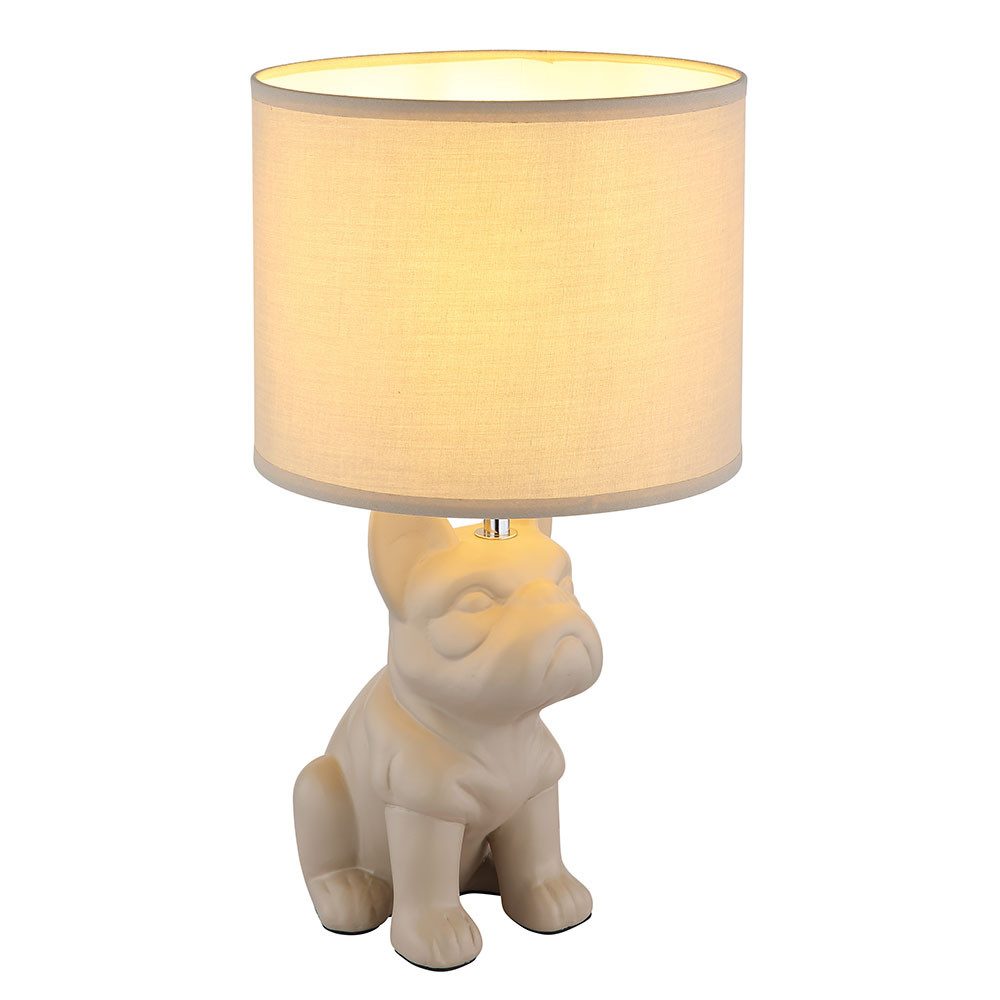 GLOBO LIGHTING Tischleuchte, Leuchtmittel nicht inklusive, Tischleuchte Nachttischlampe Leselampe Hund Keramik Textil sand H 40cm