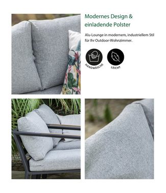 Dehner Gartenlounge-Set New York, 4-teilig, Aluminium/Polyester, moderne Sitzgarnitur mit Sofa, 2 Sesseln und Tisch, inkl. Polster