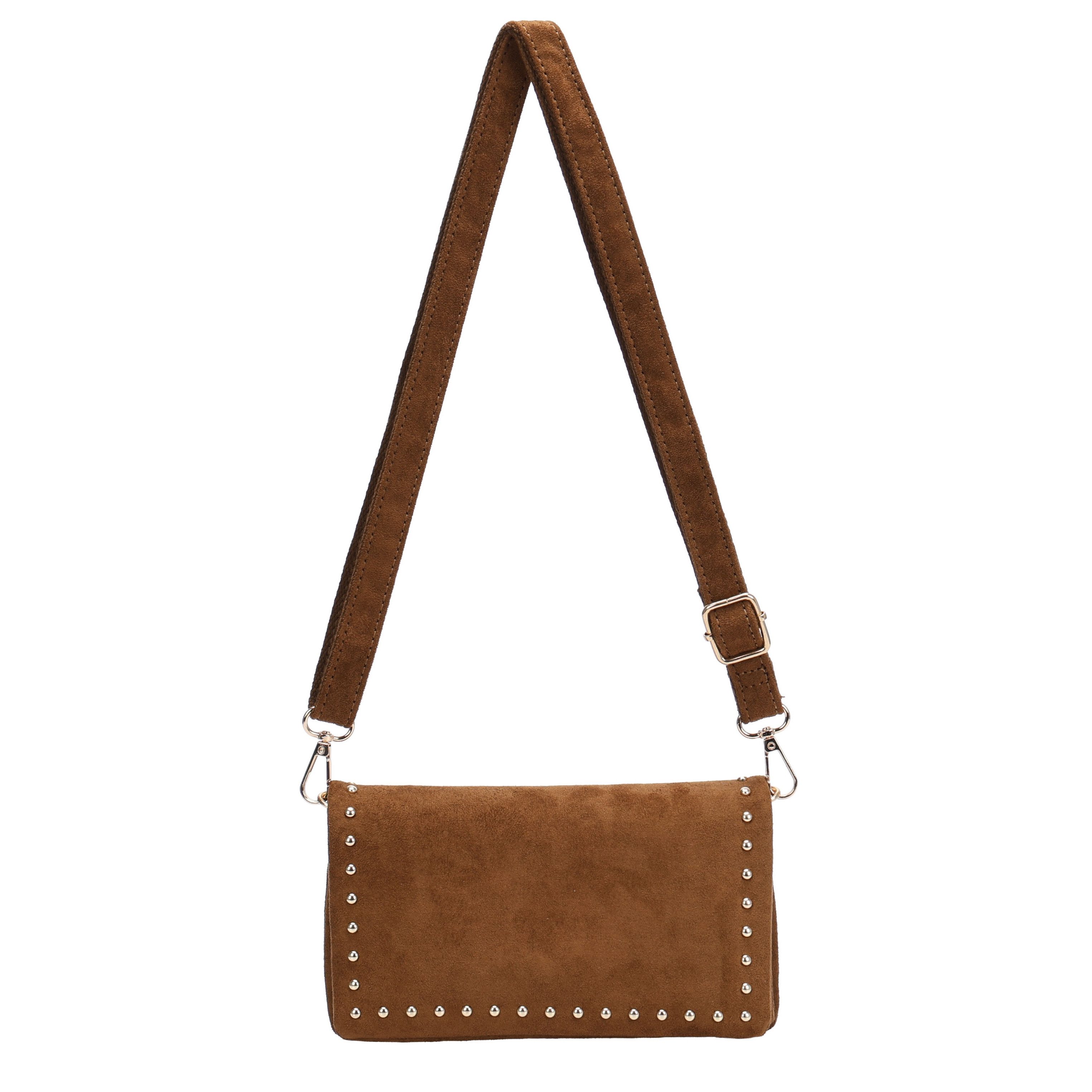 MIRROSI Umhängetasche Damen Wildleder-Optik kleine Crossbody Bag mit Nieten (verstellbarem Schulterriemen, ca. 13 x 3,5 x 20 cm), Kleine Tasche, Schultertasche für jeden Anlass