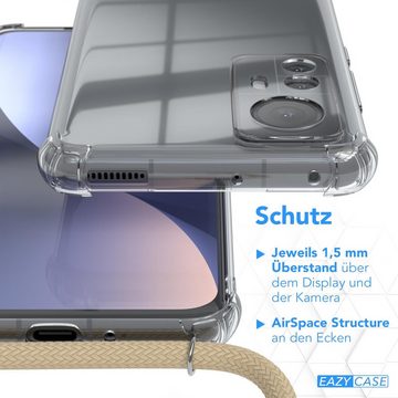 EAZY CASE Handykette Kette Clips Schwarz für Xiaomi 12 / 12X 6,28 Zoll, Handykordel Umhängetasche für Handy Hülle durchsichtig Beige Taupe