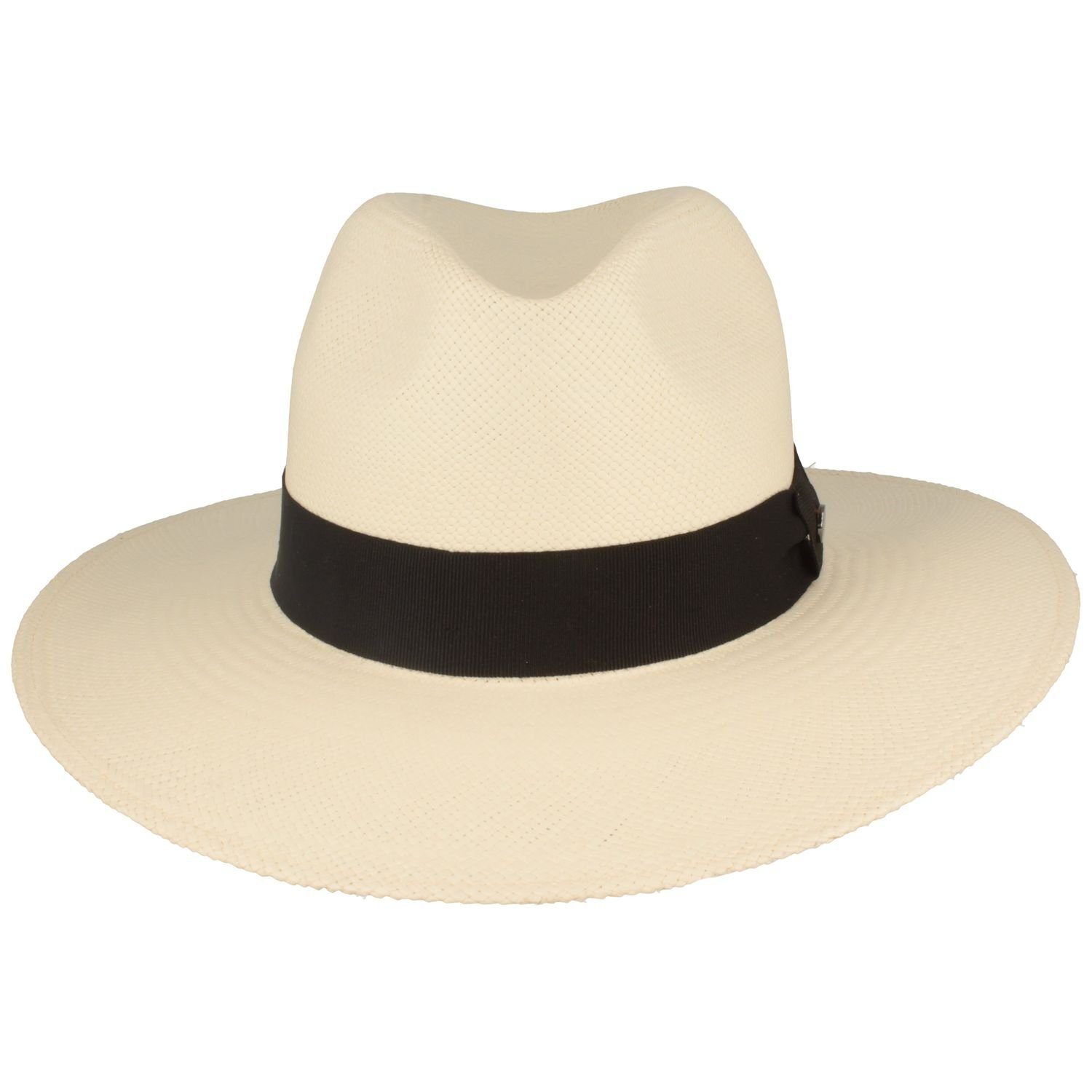 Breiter Strohhut feiner original Panama Hut mit Ripsband-Garnitur und UV-Schutz 50+